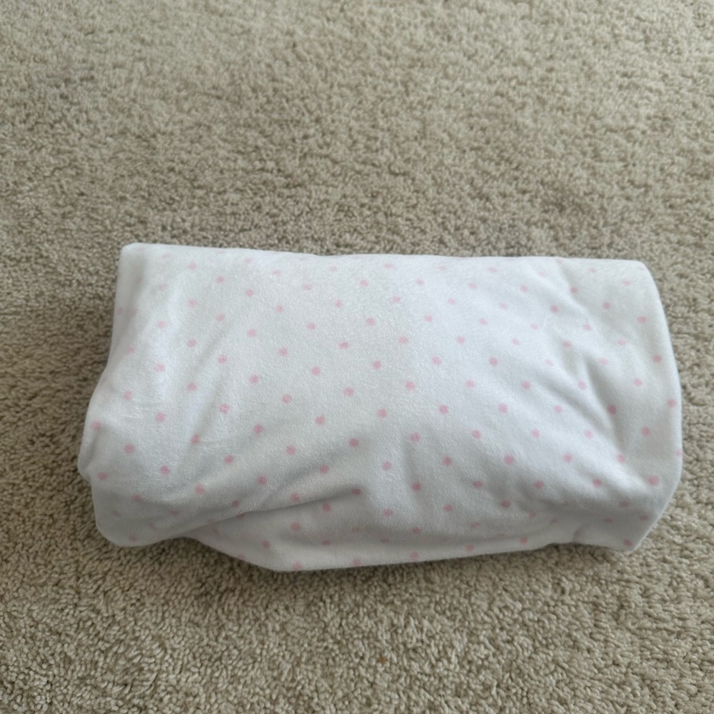 Pottery Barn Kids White and Pink Polka Dot Velvet-y Fitted Crib Sheet